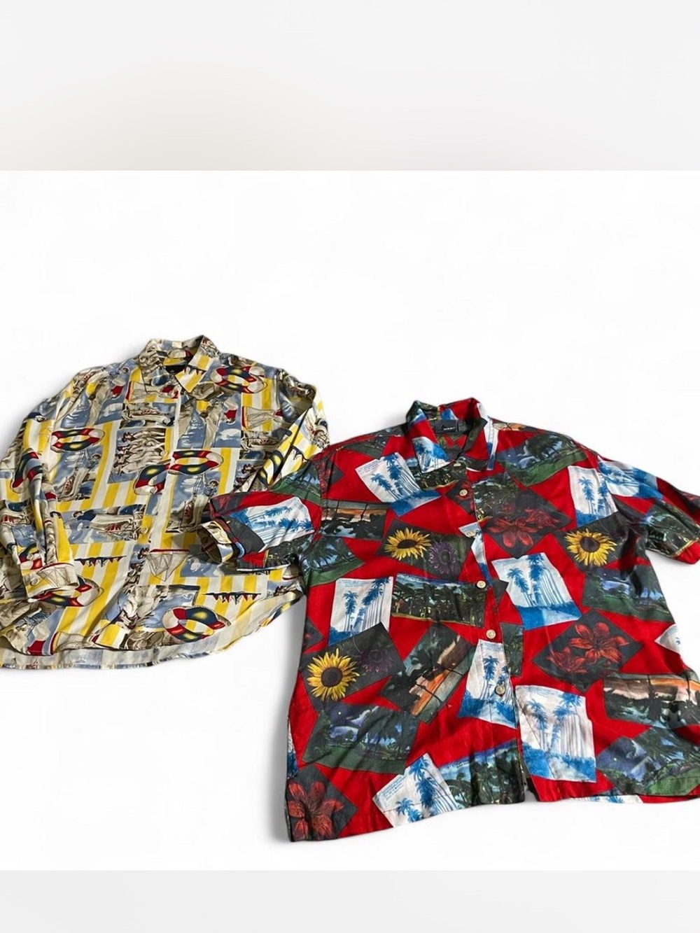 Lot 2 Vintage Lizwear/ Lizsport Buttondown Shirts S/M Camp Nautical Photo Print